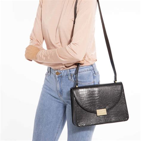 celine faux croc saddle bag black|celine crossbody handbags.